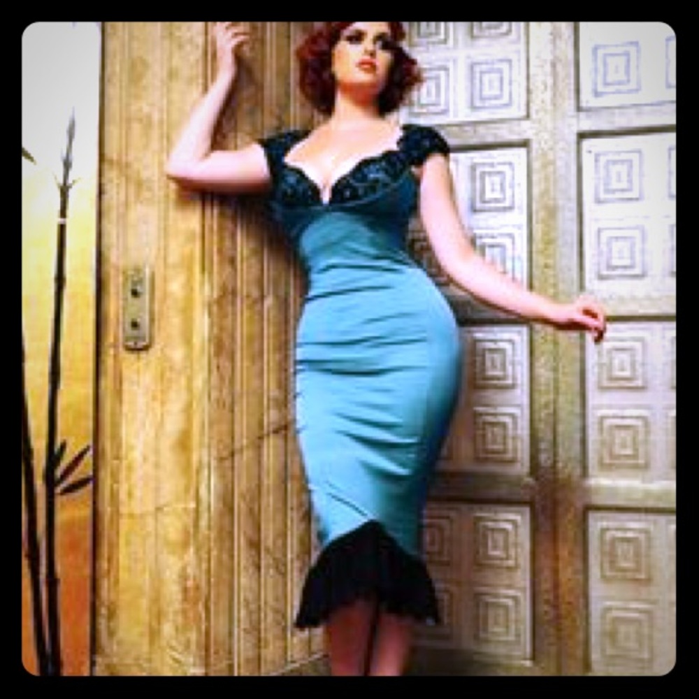 Teal satin pinup girl clothing dress never worn